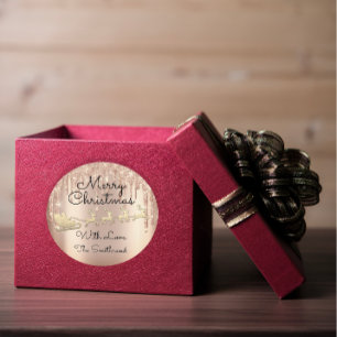 Sticker Rond Joyeux Noël Arbre Nom Rose Gold Sleigh Drives