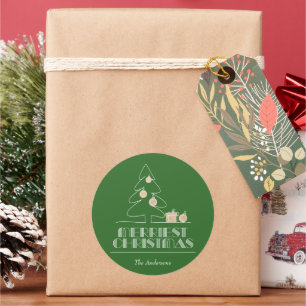 Sticker Rond Joyeux Noël Arbre vert Vacances