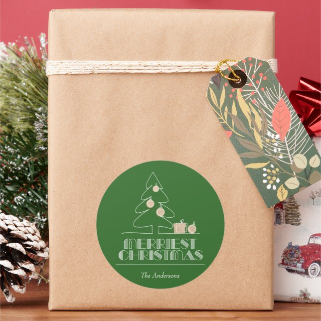 Sticker Rond Joyeux Noël Arbre vert Vacances (vacances)