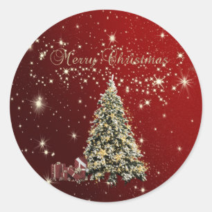 Sticker Rond Joyeux Noël,Arbres de Noël,Cadeaux de Fêtes