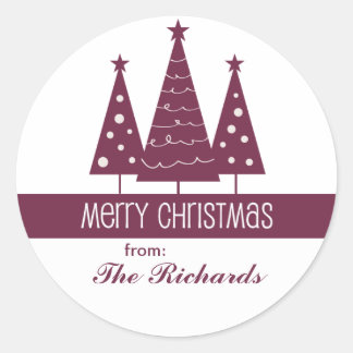 Sticker Rond Joyeux Noël Arbres décorés Accueil familial
