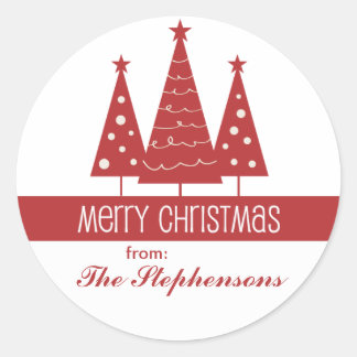 Sticker Rond Joyeux Noël Arbres décorés Accueil familial