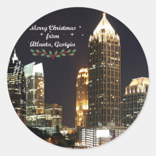 Sticker Rond "Joyeux Noël", Atlanta, Georgia Skyline