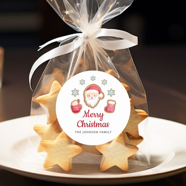 Sticker Rond Joyeux Noël au Père Noël mignon (Cute Santa Merry Christmas Classic Round Sticker)
