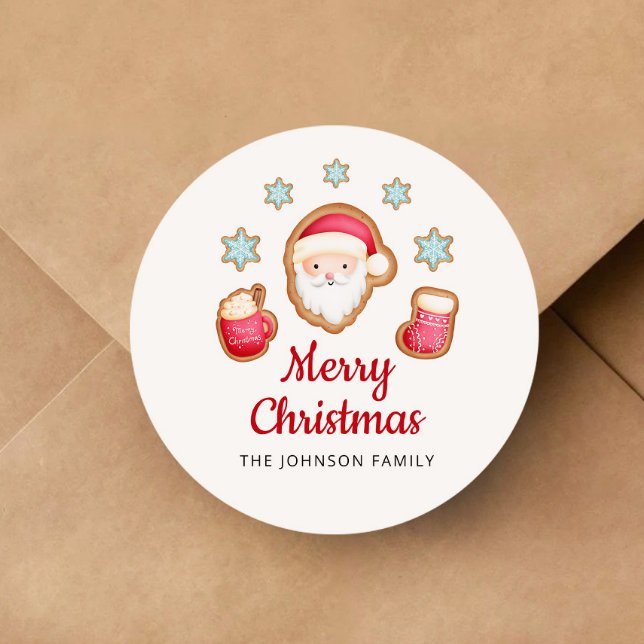 Sticker Rond Joyeux Noël au Père Noël mignon (Cute Santa Merry Christmas Classic Round Sticker)