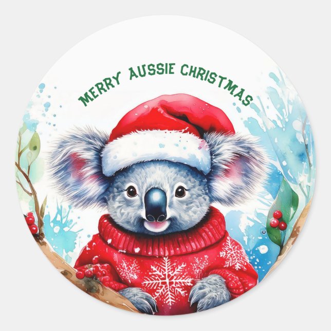 Sticker Rond Joyeux Noël australien Koala (Devant)