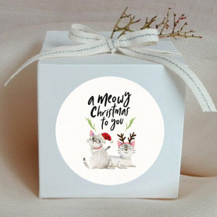 Sticker Rond Joyeux Noël aux amoureux des chats mignons