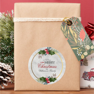 Sticker Rond Joyeux Noël aux feuilles de houx