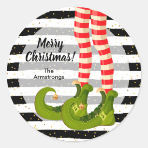 Sticker Rond Joyeux Noël aux jambes de lutin