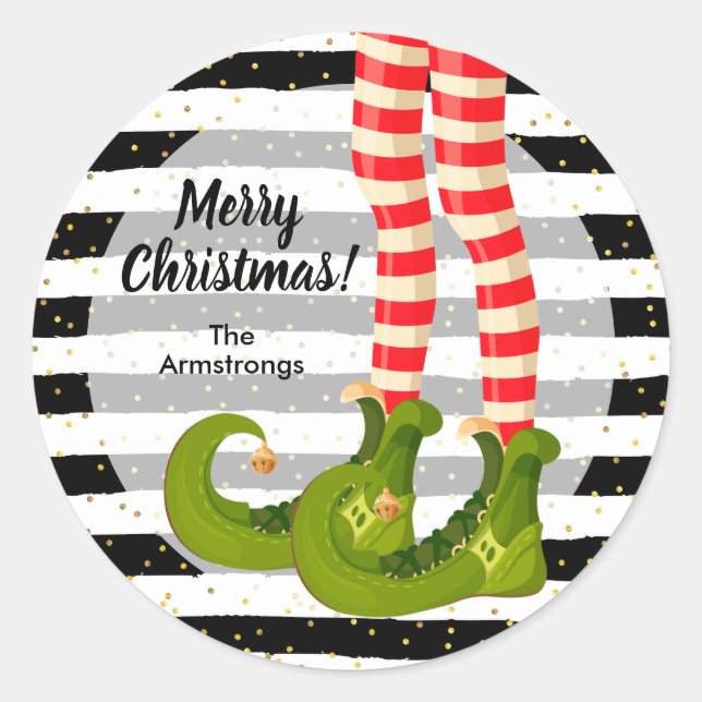 Sticker Rond Joyeux Noël aux jambes de lutin (Devant)