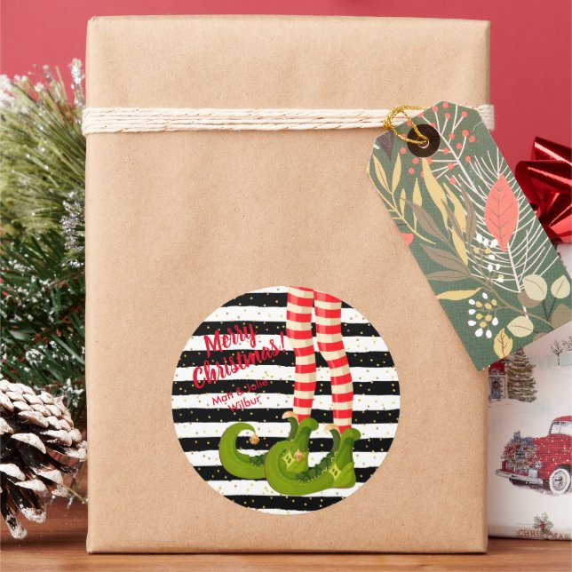 Sticker Rond Joyeux Noël aux jambes des elfes (vacances)