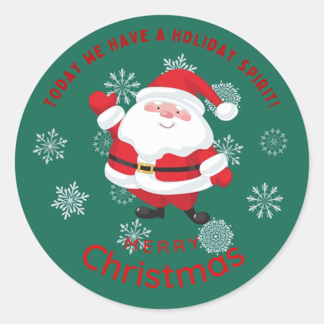 Sticker Rond Joyeux Noël avec Cute Santa Personnalisé (Devant)