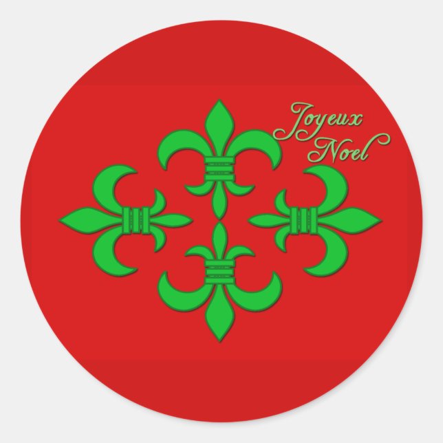 Sticker Rond Joyeux Noel avec Fleur de Lis Cartes de fin de ann (Devant)