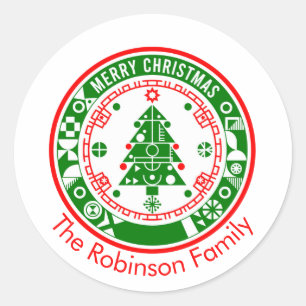 Sticker Rond Joyeux Noël avec nom de famille