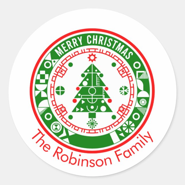 Sticker Rond Joyeux Noël avec nom de famille (Devant)