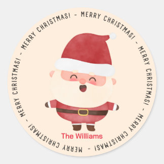 Sticker Rond Joyeux Noël avec Santa mignon personnalisé