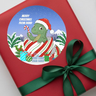 Sticker Rond Joyeux Noël bébé dinosaure