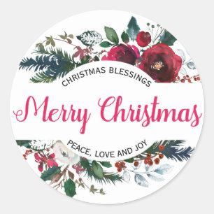 Sticker Rond Joyeux Noël Bénédiction Floral Rouge