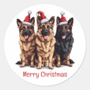 Sticker Rond Joyeux Noël berger allemand Chiens Père Noël