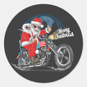 Sticker Rond Joyeux Noël Biker Père Noël