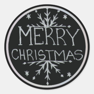 Sticker Rond Joyeux Noël blanc et noir Neige peint à la main