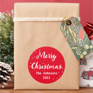 Sticker Rond Joyeux Noël Blanc Rouge Simple