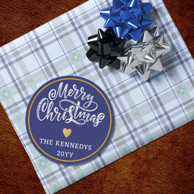 Sticker Rond Joyeux Noël bleu blanc or (Créateur téléchargé)