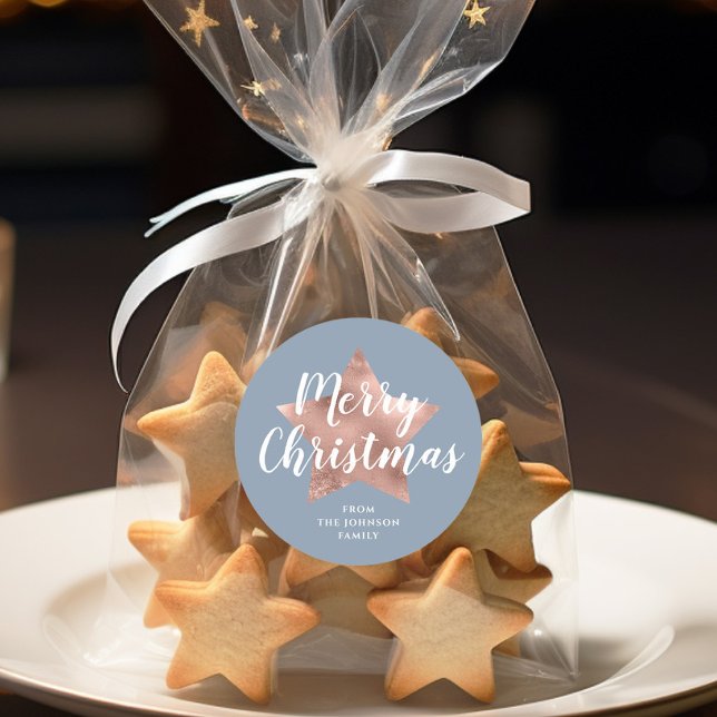 Sticker Rond Joyeux Noël Bleu de Fête (Festive Blue Merry Christmas Classic Round Sticker)