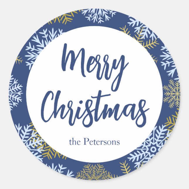 Sticker Rond Joyeux Noël Bleu Flèches de neige (Devant)