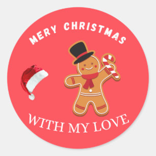Sticker Rond Joyeux Noël Bonhomme en Pain d'Épice avec Chapeau