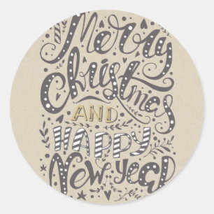Sticker Rond JOYEUX NOËL BONNE ANNÉE Fêtes Rustiques