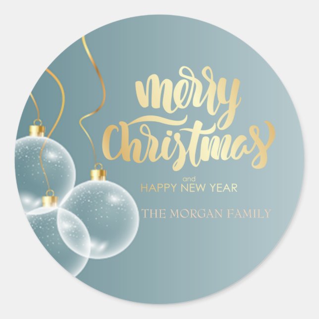 Sticker Rond Joyeux Noël Boules Bleu Vacances (Devant)