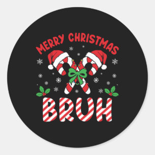 Sticker Rond Joyeux Noël Bruh Sucre de canne Amour Noël Lumière