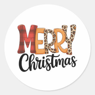 Sticker Rond Joyeux Noël Buffalo Rouge Carreaux Cheetah Léopard