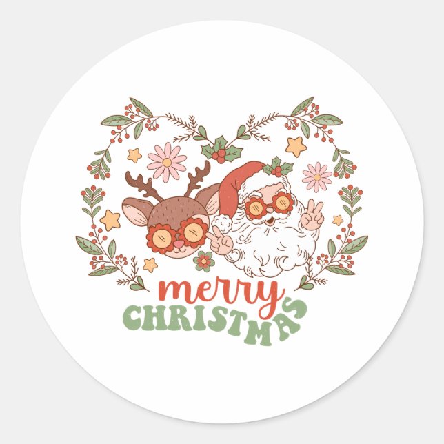Sticker Rond Joyeux Noël cadeau de Noël (Devant)