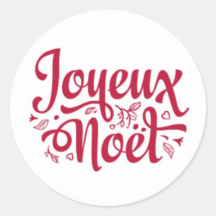 Sticker Rond Joyeux Noel calligraphie typographie rouge blanc f