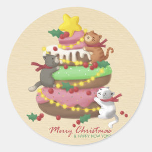 Sticker Rond Joyeux Noël : Cats & Sweets Illustration