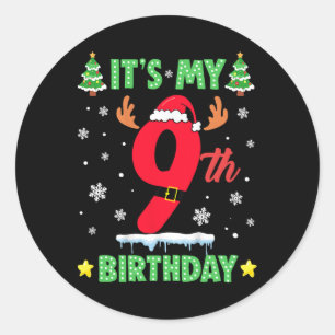 Sticker Rond Joyeux Noël C'est mon 9e anniversaire Noël Enfants