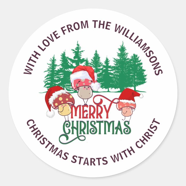 Sticker Rond Joyeux NOËL CHAMPIGNON MIGNON chrétien (Devant)