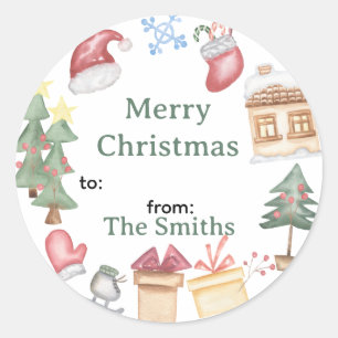 Sticker Rond Joyeux Noël Chapeau de Père Noël en pain d'épices