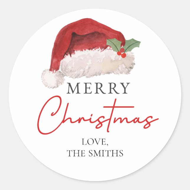 Sticker Rond Joyeux Noël Chapeau de Père Noël Gui (Devant)