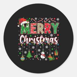 Sticker Rond Joyeux Noël Chapeau Rouge de Père Noël Renne Père