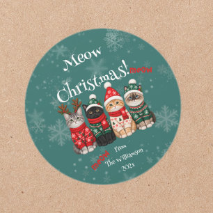 Sticker Rond Joyeux Noël Chat Festif