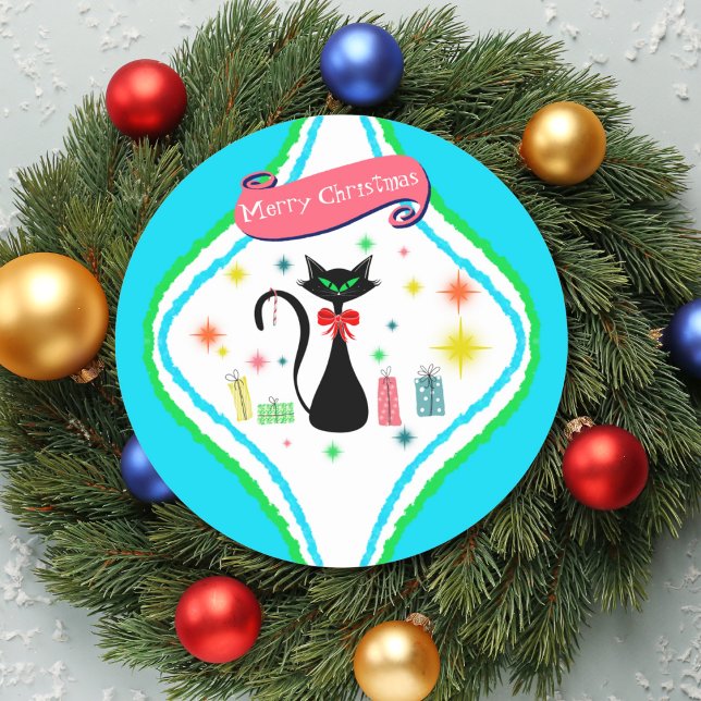 Sticker Rond Joyeux Noël Chat Siamois Rétro  (Créateur téléchargé)