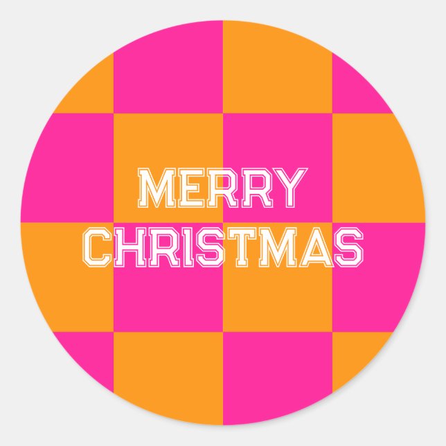 Sticker Rond Joyeux Noël Check Hot rose orange (Devant)