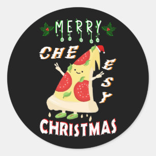 Sticker Rond Joyeux Noël Cheesy Noël Noël Père Noël Pizza Noël