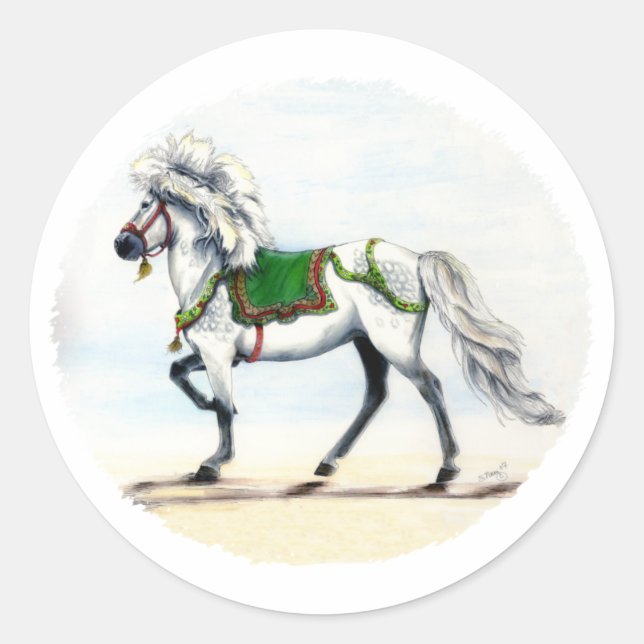 Sticker Rond Joyeux Noël Cheval Islandais (Devant)