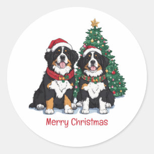 Sticker Rond Joyeux Noël Chiens de Montagne Bernois