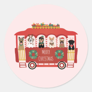Sticker Rond Joyeux Noël Chiens de vacances Trolly