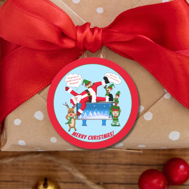 Sticker Rond Joyeux Noël Chiropracteur Père Noël & Elfes Client (Créateur téléchargé)
